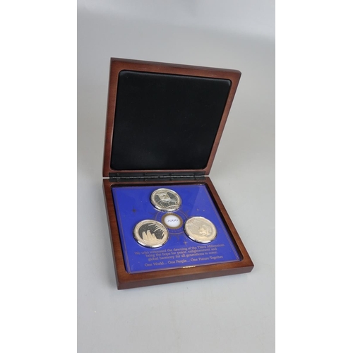 119 - Cased set of 3 silver proof medals - The Dawn of the New Millennium Eyewitness