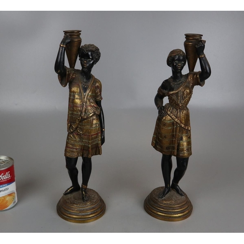 158 - Two Blackamoor 19thC Louis Hottot Dienze candlesticks - Approx height: 37cm