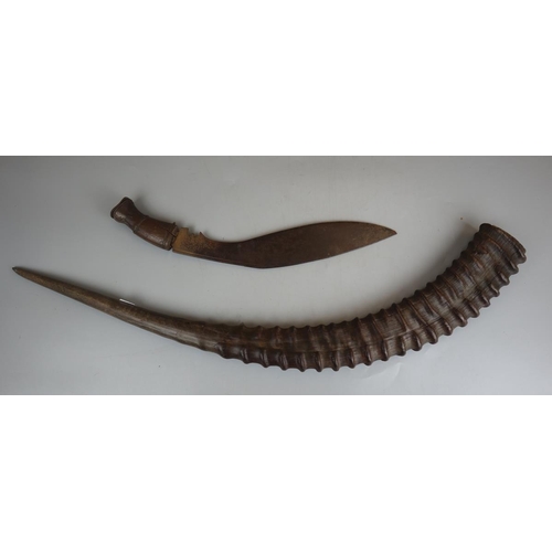 194 - Kukri knife and large animal horn