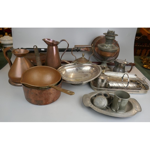 237 - Collection of copper, silver plate & pewter