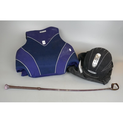 247 - Riding whip, hat and vest (horse riding) for child