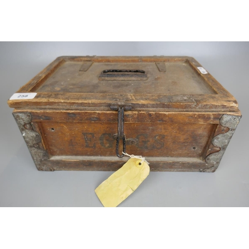 258 - Early wooden box - marked eggs