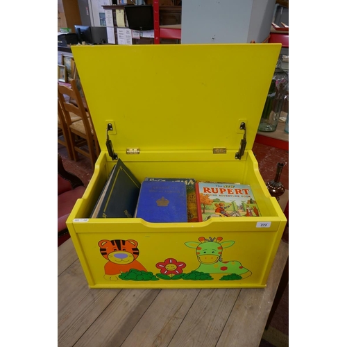 272 - Toy box containing books to include vintage Rupert annuals