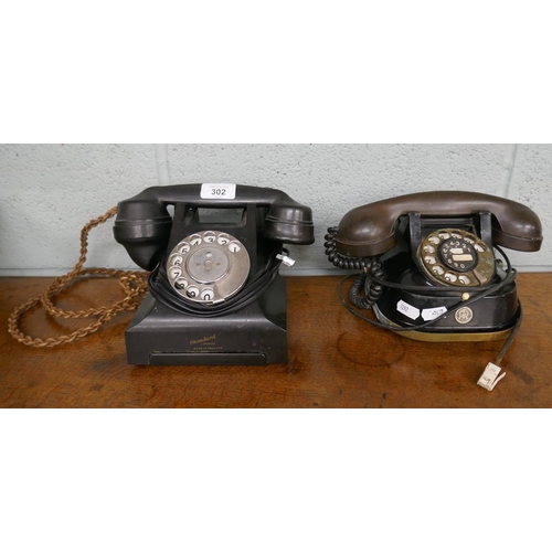 302 - Two vintage bakelite telephones