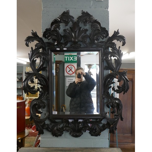 320 - Large ornately carved wooden mirror - Approx size: 90cm x 107cm