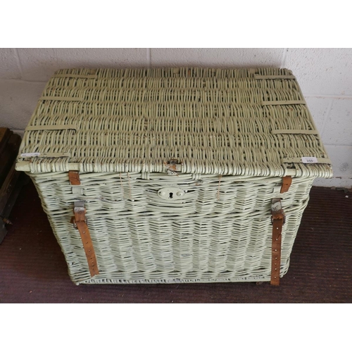 350 - Antique fitted wicker basket on casters - Approx size W: 80cm D: 51cm H: 58cm