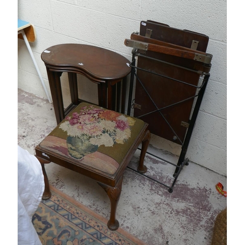 387 - Collection of furniture to include Edwardian trouser press, tapestry foot stool etc