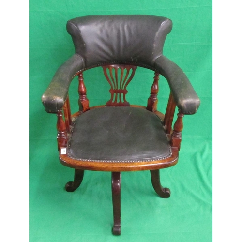 432 - Antique green leather desk chair