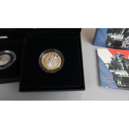 106 - WWI Aviation 2017 £2 silver proof coin, 75th anniversary of VE day 2020 £2 silver proof coin & 7... 