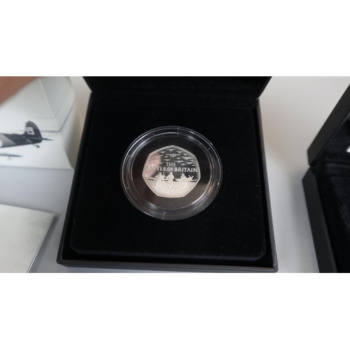 106 - WWI Aviation 2017 £2 silver proof coin, 75th anniversary of VE day 2020 £2 silver proof coin & 7... 