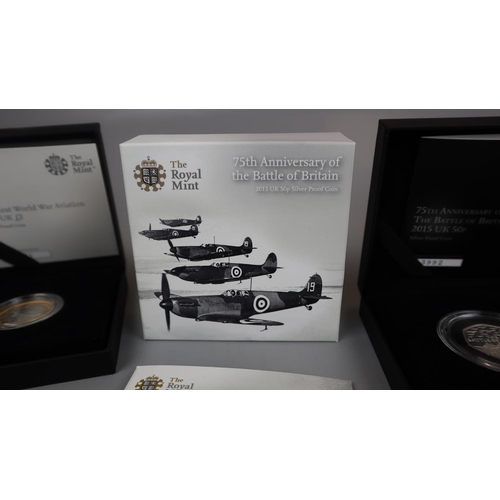 106 - WWI Aviation 2017 £2 silver proof coin, 75th anniversary of VE day 2020 £2 silver proof coin & 7... 