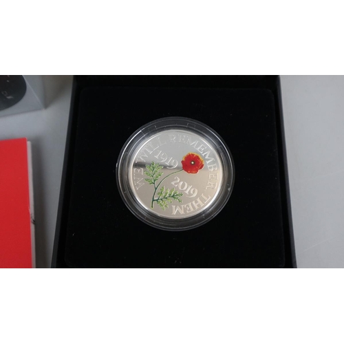 110 - Set of 5 Remembrance Day coins - UK £5 silver proof coins