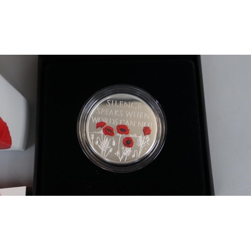 110 - Set of 5 Remembrance Day coins - UK £5 silver proof coins