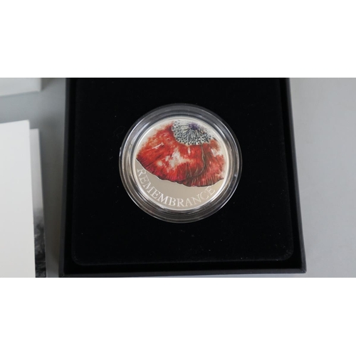 110 - Set of 5 Remembrance Day coins - UK £5 silver proof coins