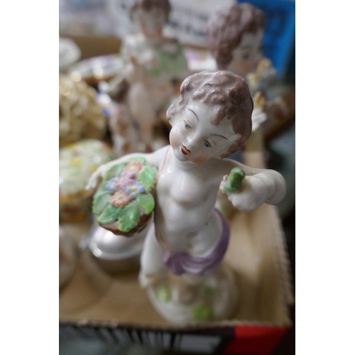 144 - Collection of pill boxes etc to include 4 Capodimonte figures