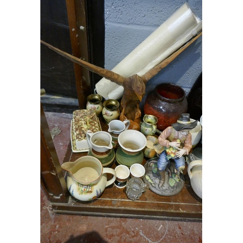 150 - Collectables to include wooden eagle and vintage mirror