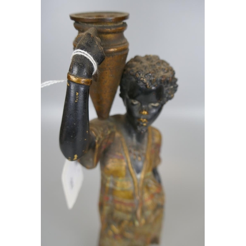 158 - Two Blackamoor 19thC Louis Hottot Dienze candlesticks - Approx height: 37cm