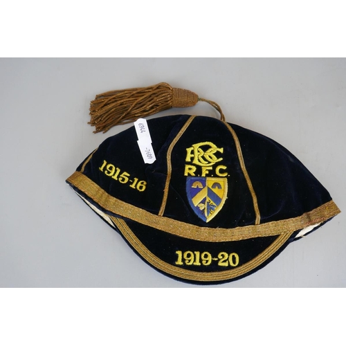 199 - 2 antique Rugby caps & England & Wales corner flag 1951