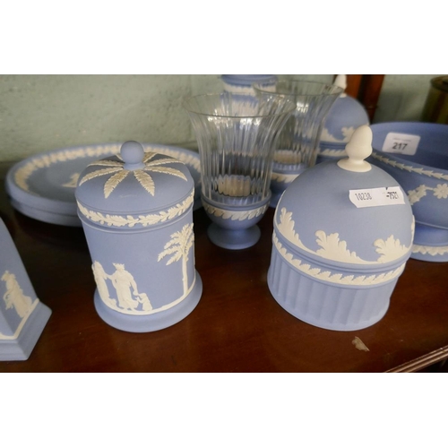 217 - Collection of Wedgwood blue Jasper Ware