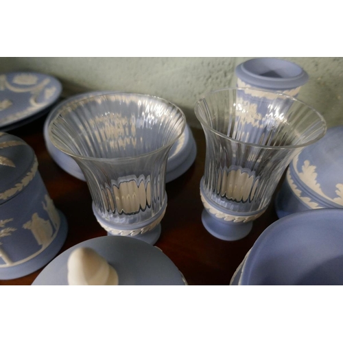 217 - Collection of Wedgwood blue Jasper Ware