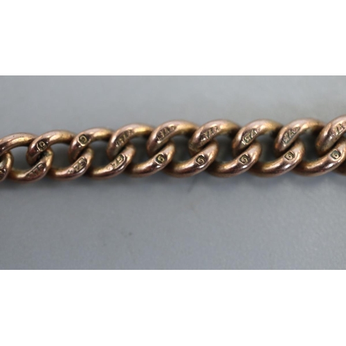 22 - 9ct gold double curb watch chain with T-bar and mounted full sovereign - Approx gross weight 47g