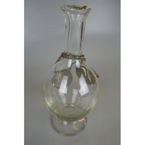 223 - Pair of hand blown bottles to include 3 pewter and 1 silver plated bottle collars