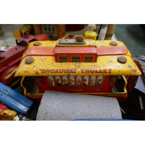 241 - Collection of mostly tin plate toys to include garage