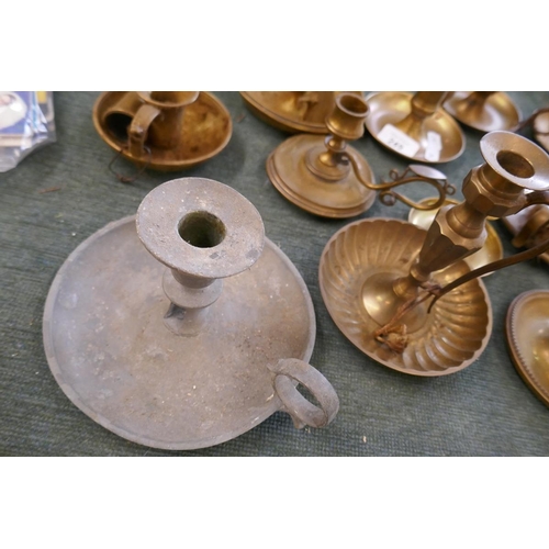 249 - Collection of vintage candle holders - mainly brass