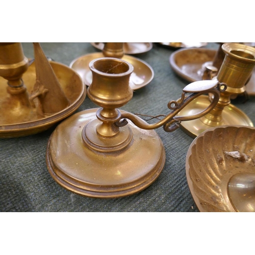 249 - Collection of vintage candle holders - mainly brass