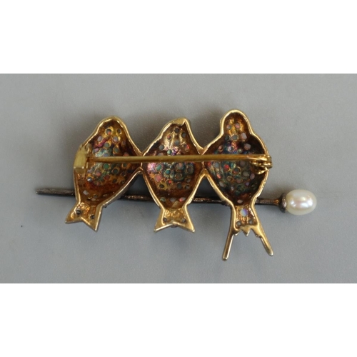 32 - Silver and opal brooch - Birds on perch