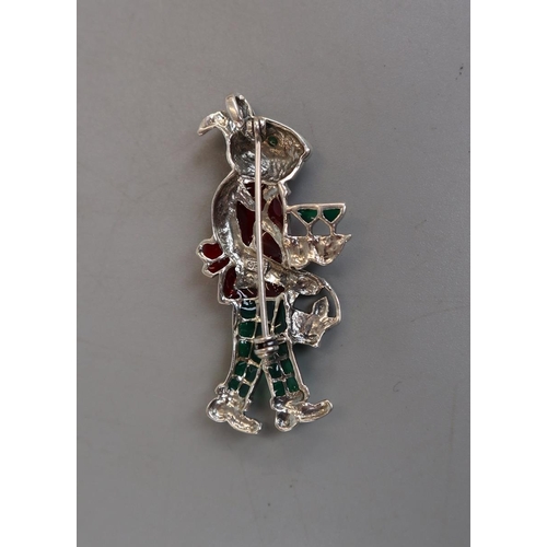 36 - Silver and enamel rabbit brooch