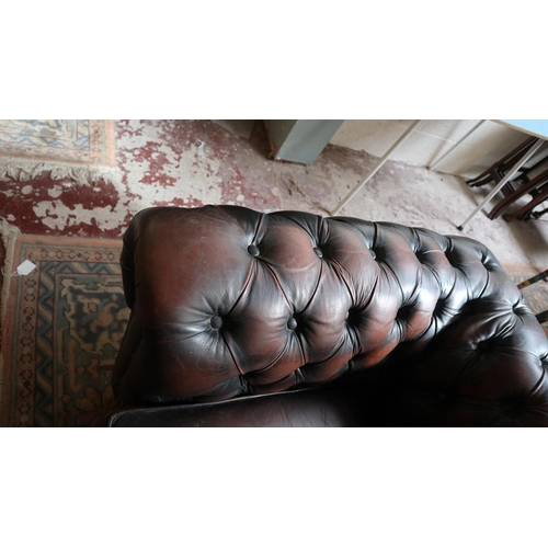 384 - Brown leather Chesterfield 3 seater sofa