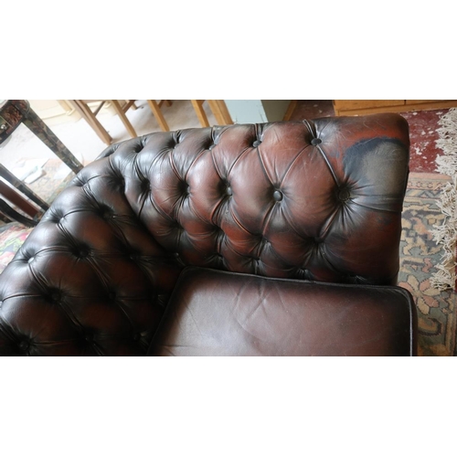 384 - Brown leather Chesterfield 3 seater sofa