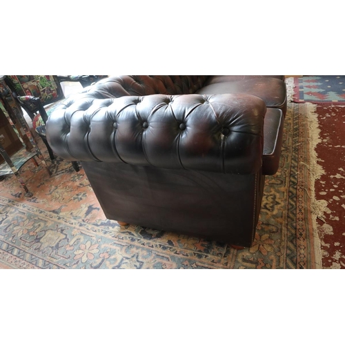 384 - Brown leather Chesterfield 3 seater sofa