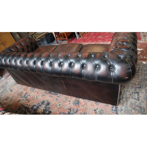 384 - Brown leather Chesterfield 3 seater sofa