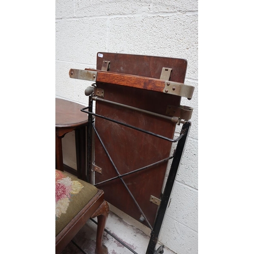 387 - Collection of furniture to include Edwardian trouser press, tapestry foot stool etc