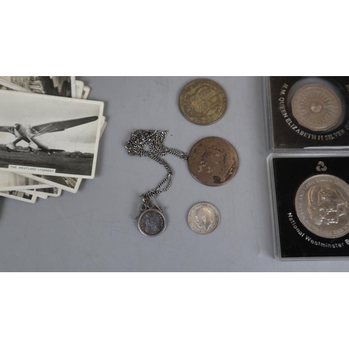 63 - Collection of coins together with cigarette cards