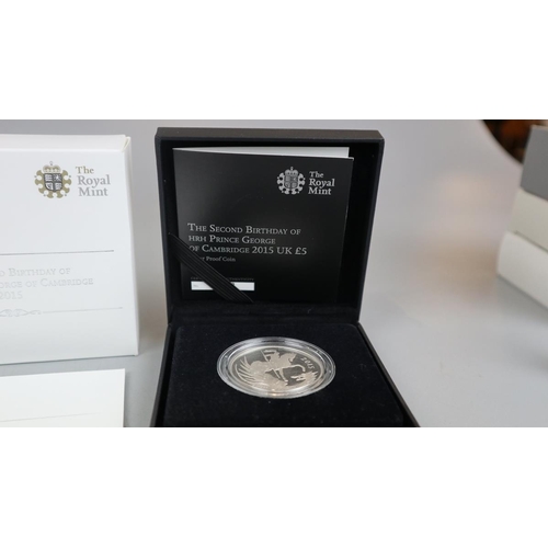 69 - The 2nd (2015) & 5th (2018) Birthday of HRH Prince George UK £5 silver proof coins