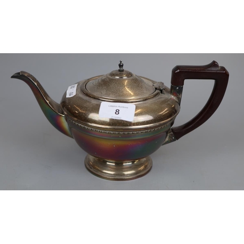 8 - Hallmarked silver 3 piece tea set - Approx total weight: 615g