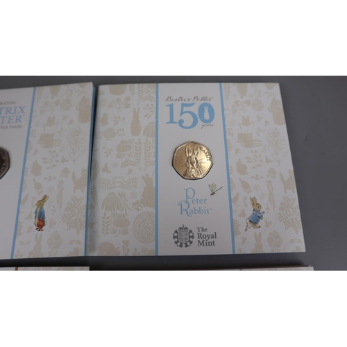 87 - Celebrating Beatrix Potter - Set of 5 50p brilliant & uncirculated coins plus another