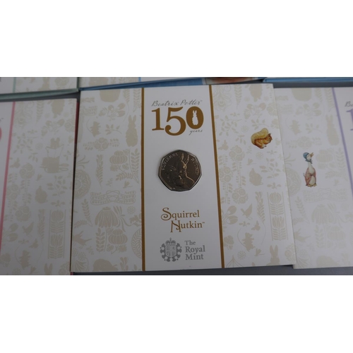 87 - Celebrating Beatrix Potter - Set of 5 50p brilliant & uncirculated coins plus another