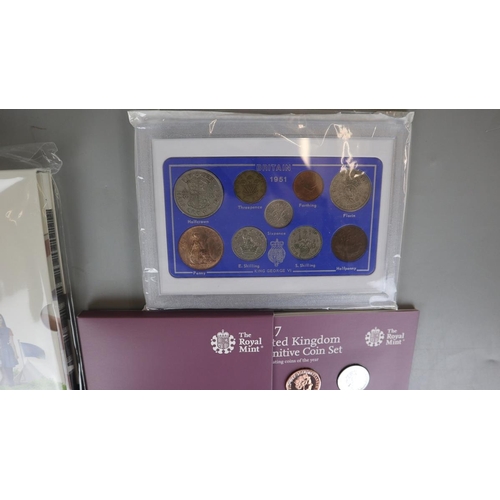 89 - Collection of coins to include 1951 pre-decimal coin set, Celebrating 50 years of the 50p British cu... 