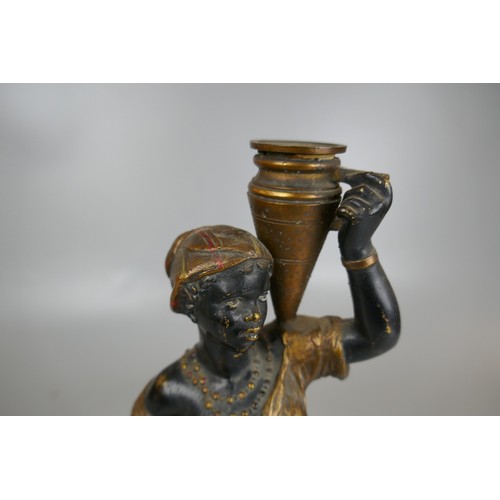 158 - Two Blackamoor 19thC Louis Hottot Dienze candlesticks - Approx height: 37cm