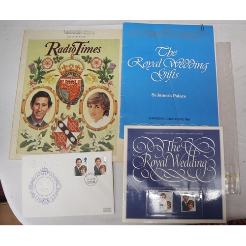 101 - Charles and Diana memorabilia including a list of wedding gifts, first day cover stamps etc