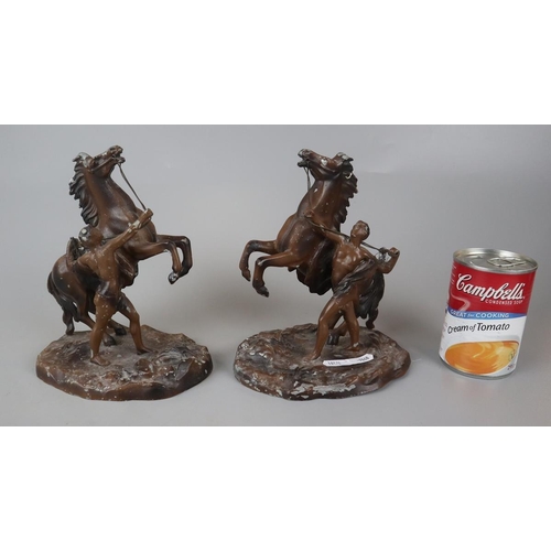 133 - Pair of metal horse figurines - Approx height: 19.5cm