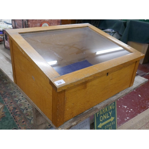 230 - Oak table top display cabinet - Size approx: W: 64cm D: 48cm H: 33cm