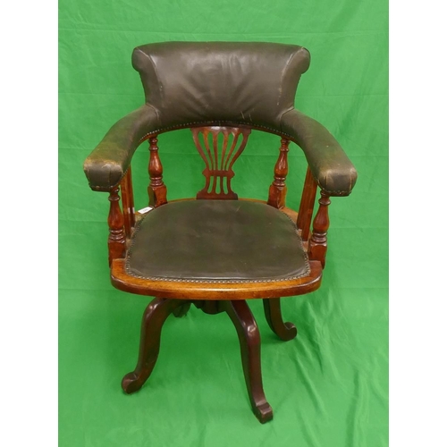 247 - Antique green leather desk chair