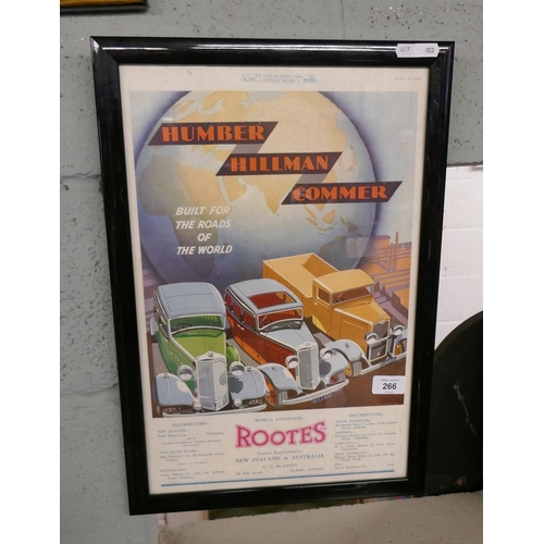 266 - Framed poster Roots Ltd - Humber, Hillman, Commer