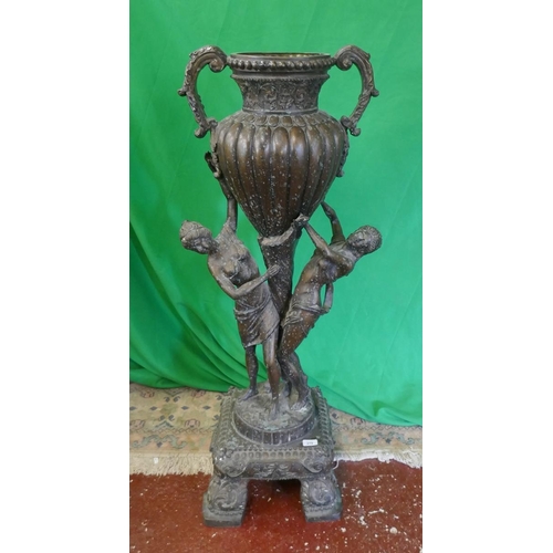 279 - Fine large antique bronze floor standing figure urn - Approx height: 118cm