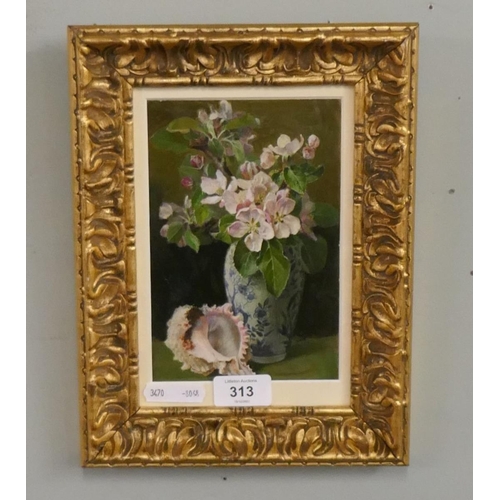 313 - Watercolour and wash still life of flowers in a vase - late 19th century - Approx image size: 12cm x... 